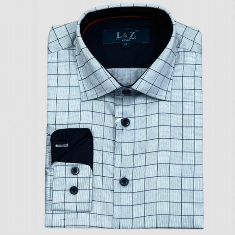 NEW LEO & ZACHARY boys' dress shirt in slate window pane